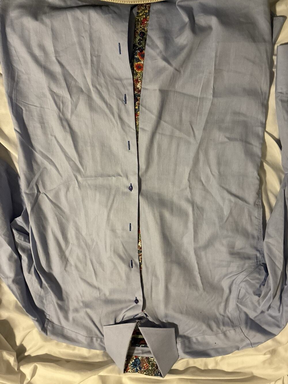 axxess mens shirt Baby Blue Size Xl With Floral Flip Cuffs 100%cotton